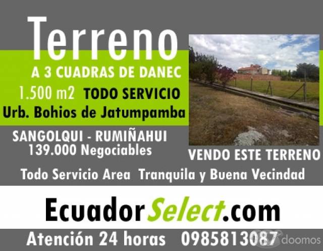 VENDO TERRENO (Urbanización Bohíos de Jatumpamba - Sangolquí) 0985813087