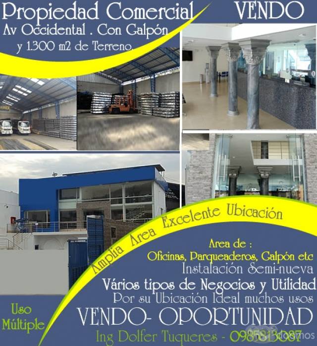 OPORTUNIDAD DE NEGOCIO, VENDO PROPIEDAD EN AV. OCCIDENTAL INF. AL 0985813087