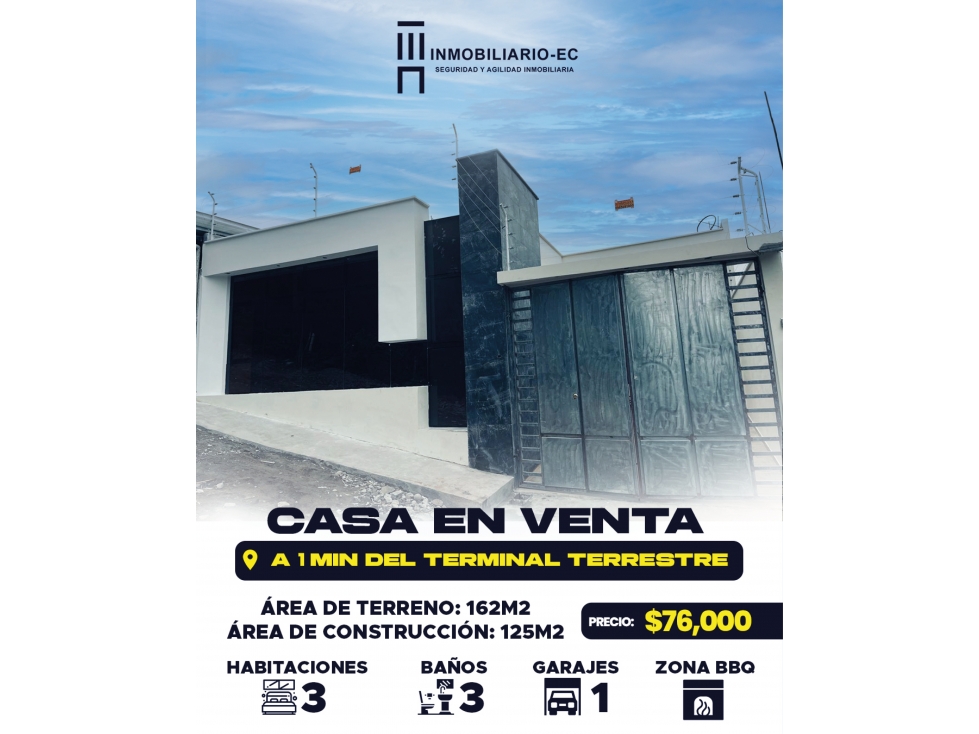 CASA EN VENTA A 1MIN DEL TERMINAL TERRESTRE