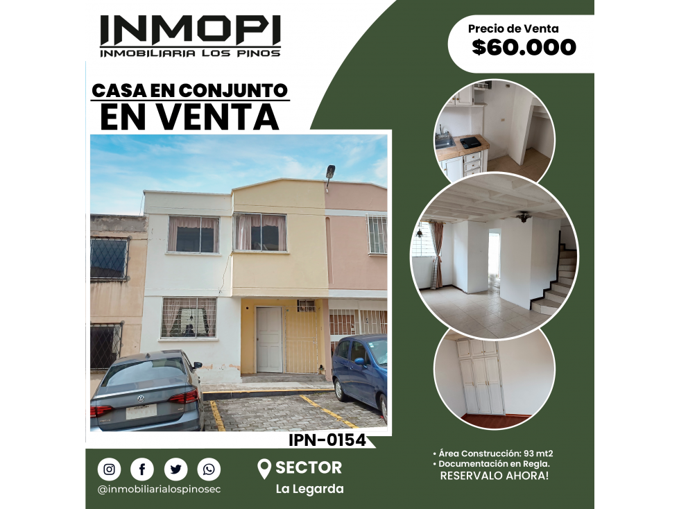 INMOPI VENDE CASA EN CONJUNTO, LA LEGARDA IPN ? 0154